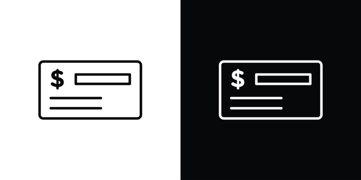 Cheque icon thin line symbol on white background. Editable stroke vector illustration