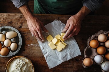 Hands preparing butter for baking