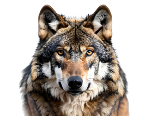 A realistic Wolf head photograph on a transparent background.