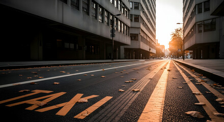 Cityscape with Taxi Lane and Autumn Leaves at Sunset Providing Urban Atmosphere