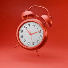 3D Rendering of floating red alarm clock icon on clear background