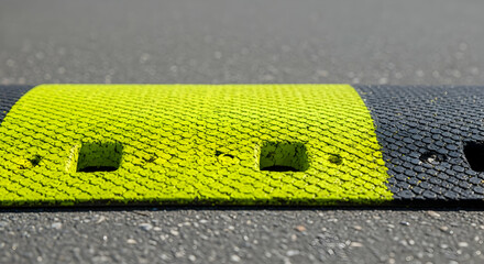 Close Up Depicting A Speed Bump Road Safety Device On Asphalt Surface