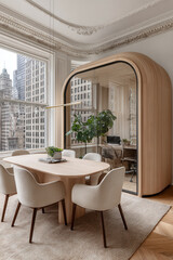 modern architectural marvel showcasing smooth forms with glass and wood materials