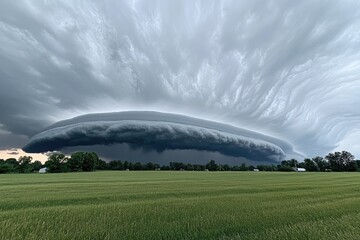 Massive storm cloud over a green field