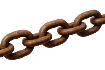 Rusty metal chain links connecting, symbolizing industrial strength and interconnectedness against transparent backdrop