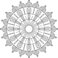 Obraz premium Intricate black line art mandala with repeating petal shapes white outline
