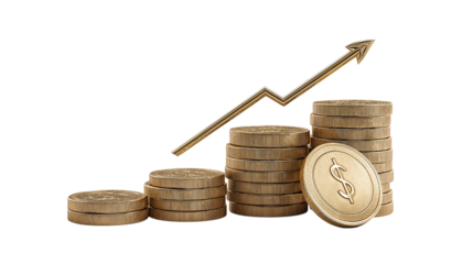 Golden Coins Stack With Growth Arrow Financial Success And Investment Concept