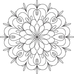 Intricate black outline floral mandala design abstract border