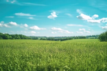 Obraz premium Vast green field under a vibrant blue sky