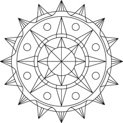 Fototapeta premium Intricate black outline geometric starburst mandala design abstract circle