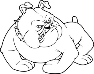 Fototapeta premium Angry Gray Bulldog Cartoon Character Ready To Fight – Black and White