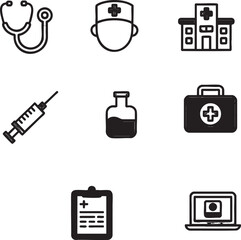 Healthcare Icons Medical Symbols, Hospital, Doctor, Stethoscope, Syringe, First Aid Kit, Medical Report