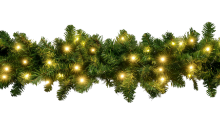 Green Christmas Garland with Lights isolated on a transparent background