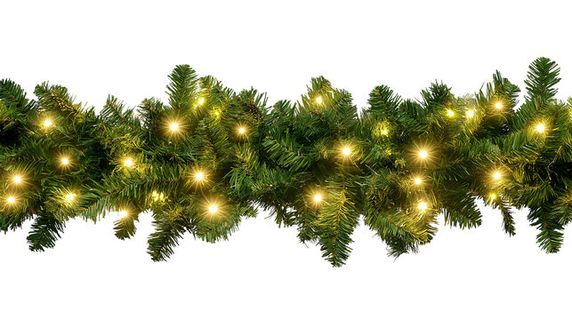 Green Christmas Garland with Lights isolated on a transparent background