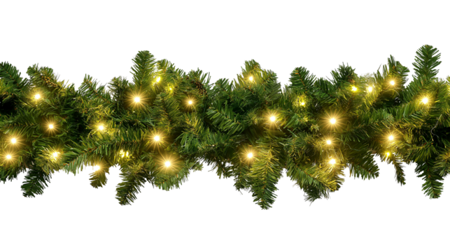 Green Christmas Garland with Lights isolated on a transparent background