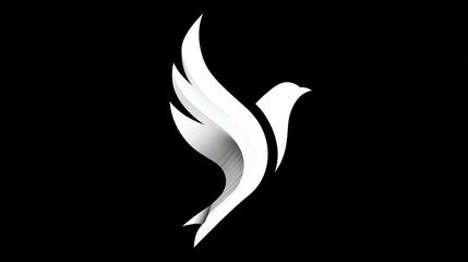 A black background is adorned with a white bird that is outlined in its wings