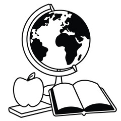Minimal line art of classic school items – globe, book, and apple. Perfect for clean website design and UI.