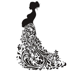 vector silhouette of a pregnant woman on a white background .Generative AI