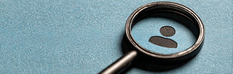 A magnifying glass symbolizing talent acquisition and personal data analysis is centered on a user profile icon within a digital network illustration of interconnected people and cyberspace,