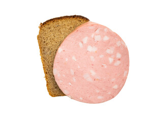 Isolated Image of a Bread Slice with Round Bologna on Transparent Background for Food Photography