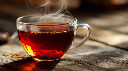 Fototapeta premium A warm cup of palm rooibos tea with rich color and soothing aroma, perfect for relaxation, wellness, and healthy lifestyle beverage.