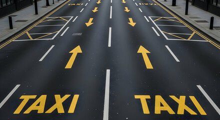 Detailed view of a taxi road in London showcasing transport infrastructure with marked lanes