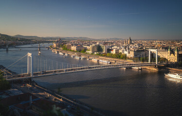 Elisabeth Bridge and Danube River in Budapest &ndash; Summer Cityscape Aerial View