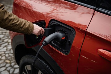 Charging an orange electric SUV
