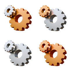 Set of two silver metal gears isolated. Settings icon concept. Cogwheel isolated. Gears or cogwheels isolated background.