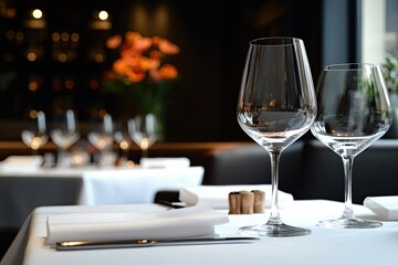 Empty wine glasses on a restaurant table