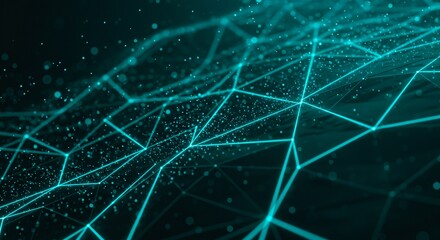 Abstract turquoise network, data visualization, glowing lines, interconnected nodes, technological concept, futuristic background