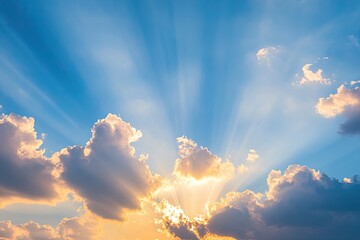 Golden sunset rays piercing through clouds