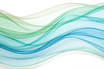 Obraz premium A flowing wave of sheer aqua, turquoise, and green silk ribbons creates a soft and elegant abstract background on white