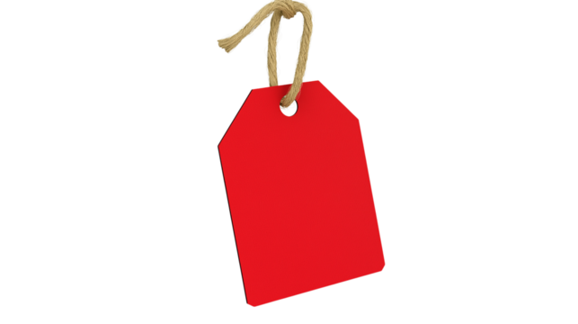 Red Price Tag On String Isolated Over White Background Studio Shot - Powered by Adobe