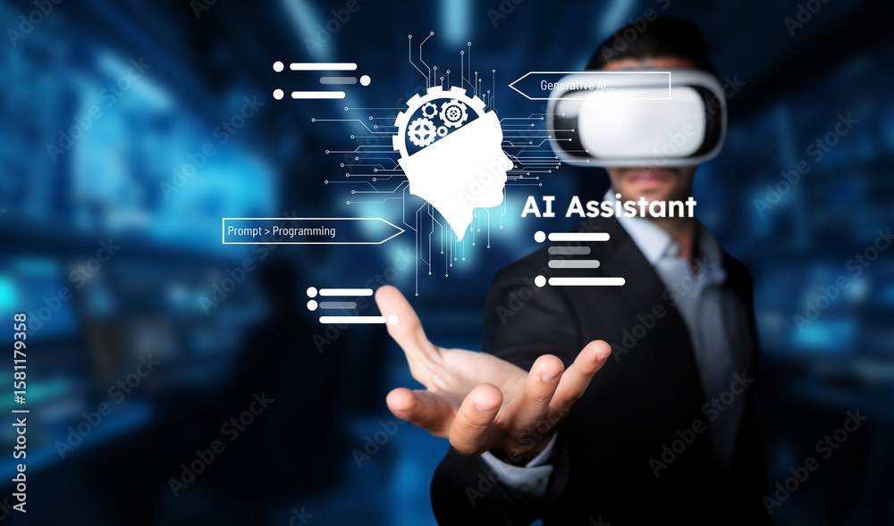 Poster a concept image showcasing an ai assistant using virtual reality technology, highlighting the synerg