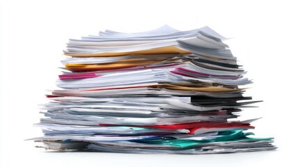 Stack of colorful documents on white background. AI image