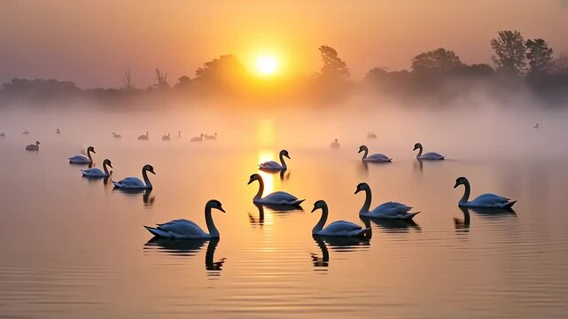 flock of birds on the lake