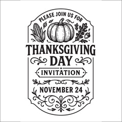 Thanksgiving day Label Design Black and white