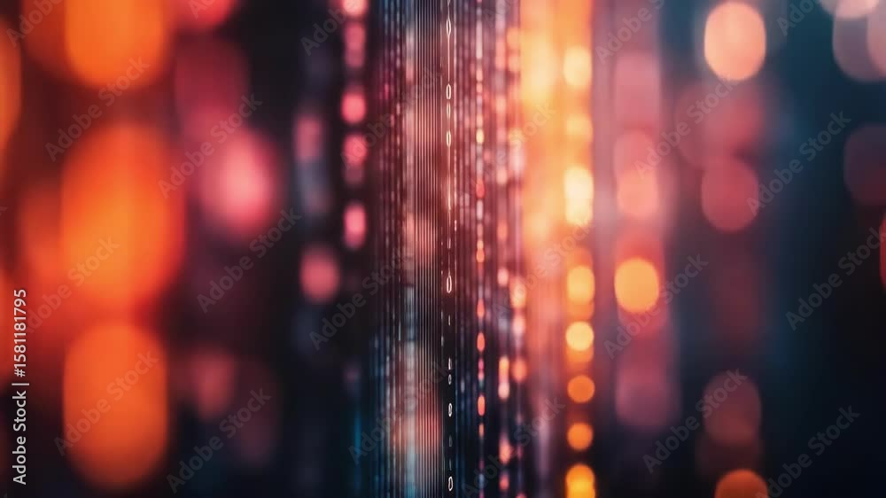 Wall mural abstract background with colorful bokeh and digital stream effect