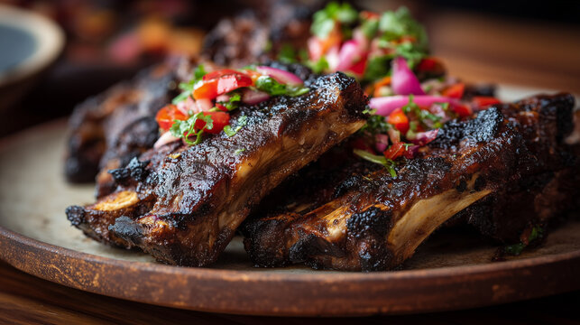 Delicious nyama choma grilled meat with charred crispy texture, served hot and juicy, traditional African barbecue cuisine captured in appetizing detail.