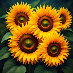 Fototapeta premium Yellow sunflowers with textured brushwork.jpg