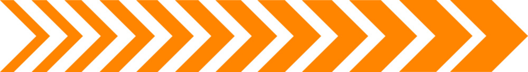 Chevron directional vector sign in orange and white, used for traffic guidance, road safety, barriers, or construction site marking designs.