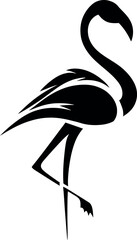 Black flamingo icon on white background, elegant bird silhouette in minimalist vector style for nature, logo, and design concepts