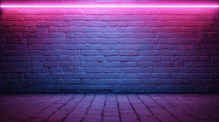 Ultra quality image of 7. Pink purple neon light on brick wall background with blank space for festival or podcast promo.