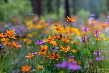 Colorful Wildflower Meadow in Natural Light.
