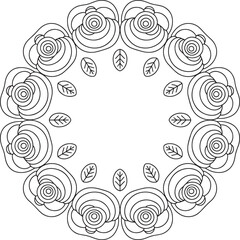 Circular floral mandala with stylized roses and leaves vector
