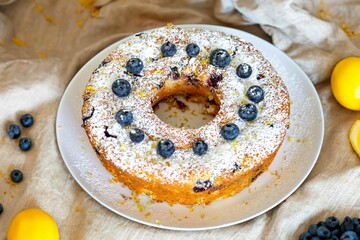 The best and most beautiful and tasty cake in the world prepared with natural yogurt, blueberries and lemon. The most perfect cake