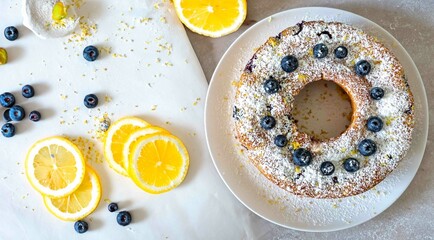 The best and most beautiful and tasty cake in the world prepared with natural yogurt, blueberries and lemon. The most perfect cake