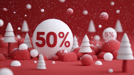 red 50% snowy discount. Winter Sale concept, no logos, no brands