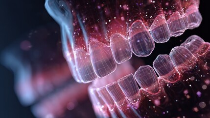 Dental advanced 3D Hologram illustration with digital effects, futuristic dental technology concept.